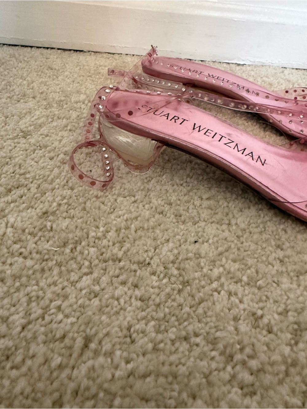 Stuart Weitzman Flats Glam Wrap Embellished Ankle Flats in Pink Jelly - Picture 5 of 8
